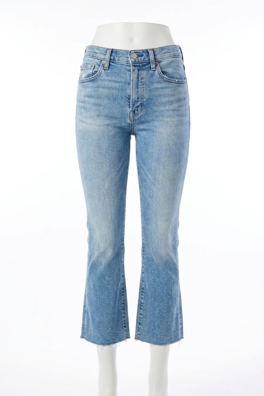NEW DAZE shy girl high rise crop flare jeans in pda wash